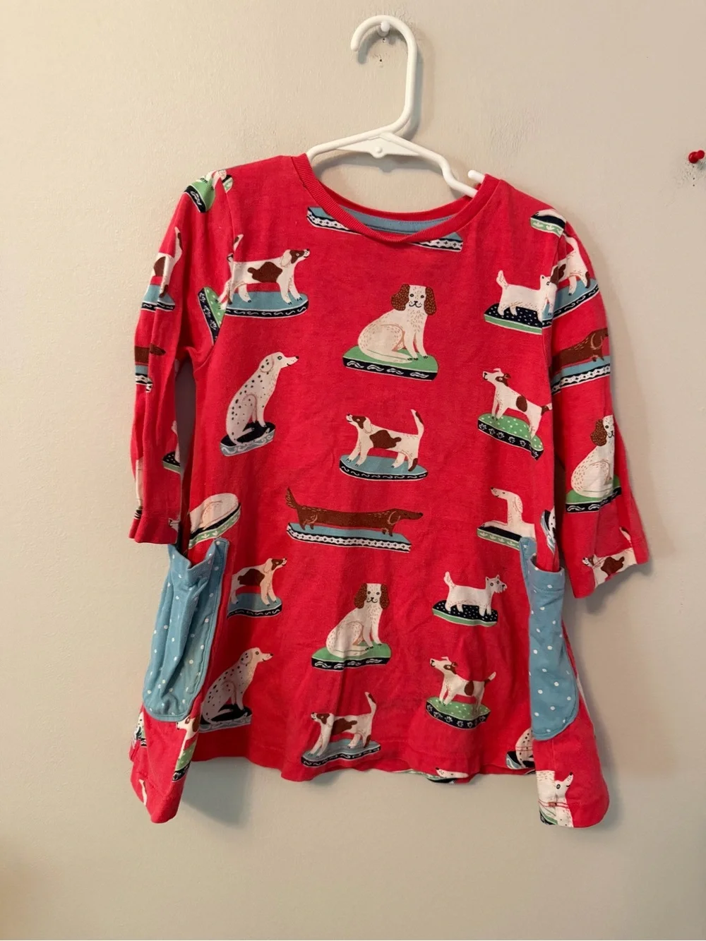 Mini Boden Red Dog-Print Long Sleeve Tunic